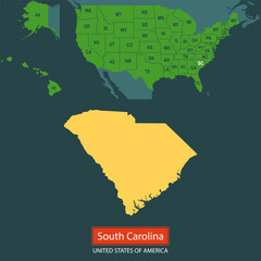 United States of America, South Carolina state, map borders of the USA South Carolina state.