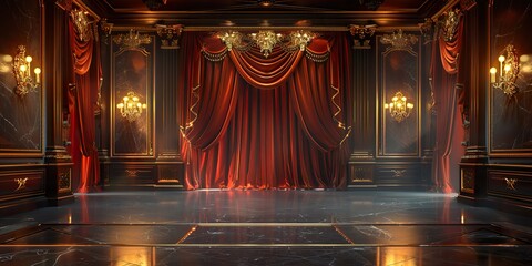 golden curtain stage with frames, - obrazy, fototapety, plakaty