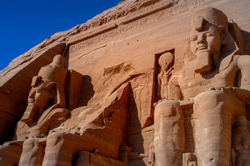 Abu Simbel temples, at the entrance to the Great Temple of Ramesses II, Aswan, Egypt