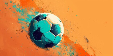 Soccer Football Minimalism Illustration Background in the Colors Turquoise and Orange created with Generative AI Technology