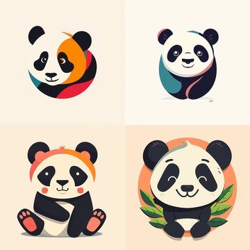 A stunning flat vector logo of a playful panda, using a harmonious color palette to evoke a sense of cuteness and charm.