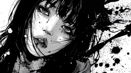 manga anime horror girl comicbook scene black and white