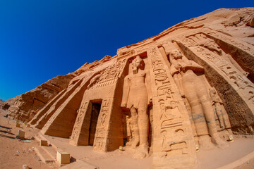 Abu Simbel temples, at the entrance to the Small Temple of Hathor and Nefertari, Aswan, Egypt