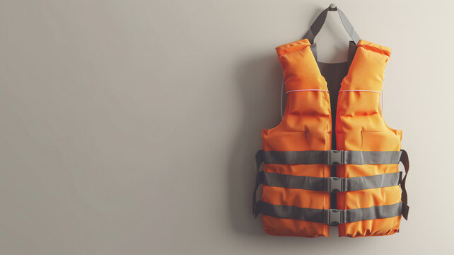 Life jacket hanging on wall , safety equiment for boat and ship concept .