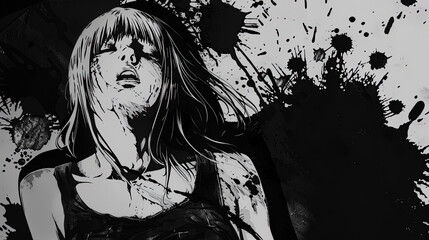manga anime horror girl comicbook scene black and white
