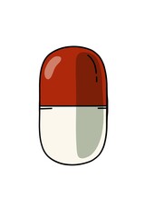 Red white medicinal pill capsule illustration icon