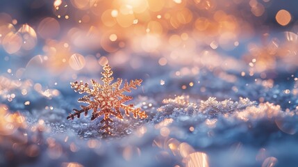 Fototapeta na wymiar Delicate snowflakes adorning a sparkling bokeh field in a mesmerizing dance