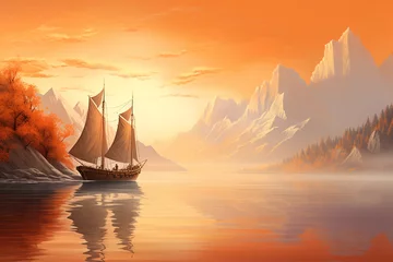 Schilderijen op glas a sailboat on a lake © Adelina