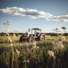 Fototapeta premium vintage tractor and truck in rural country farm setting, Oregon, Washington