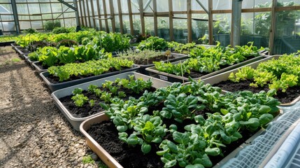 Fresh seedlings growing in a plant nursery Greenhouse