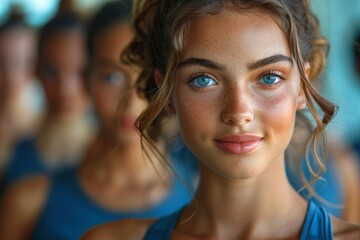 Radiant young girl with vibrant blue eyes and freckles presenting a lively and open demeanor