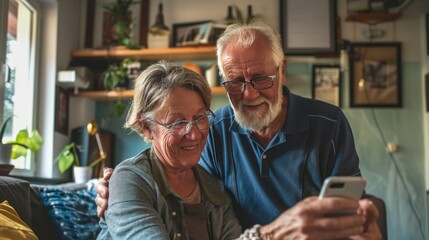 Senior couple using phones to communicate