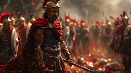 Bleeding Spartan Warrior Amidst Battle, Ancient Greece