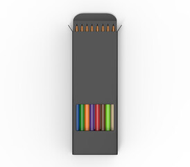 Blank pencil color paper box for branding and mockup, 3d illustration.
