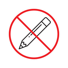 Forbidden pencil vector icon. Do not use pencil for drawing flat sign design. Pencil symbol pictogram. Warning, caution, attention, restriction, danger symbol pictogram