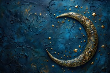 Ramadan luxury greeting card with intricate and realistic crescent moon - obrazy, fototapety, plakaty