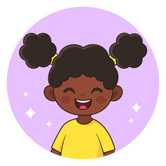Smiling African American girl. Happy child. Avatar for social networks. Vector illustration