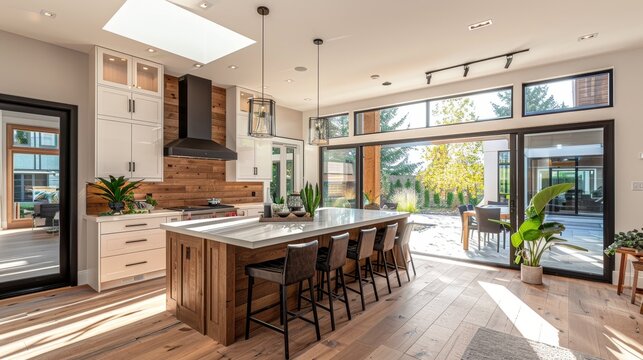 Kitchen interior in beautiful new luxury home with kitchen island