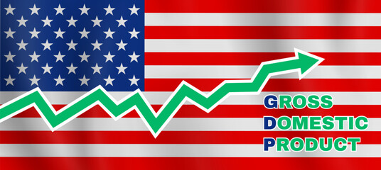 Gross Domestic Product graph United States of America GDP American flag background vector illustration - 763412450