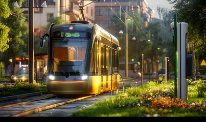 Fast charging of new energy in tram charging, on the clean background.