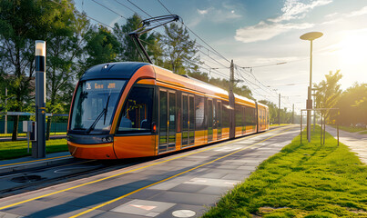 Fast charging of new energy in tram charging, on the clean background. - obrazy, fototapety, plakaty