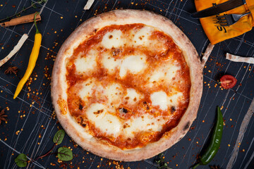 neapolitan homemade pizza margarita from the brick oven. Napoleon Italian Pizza with fresh...
