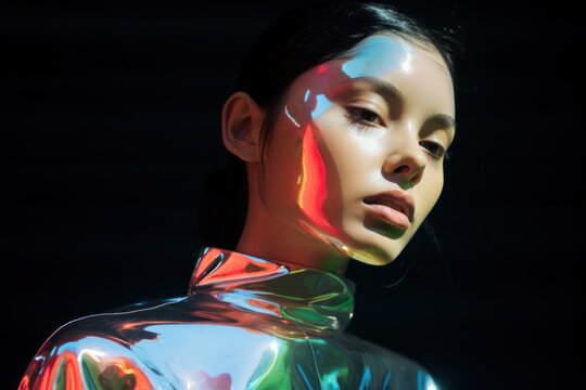 Woman With Shiny Body Paint on Face Generative AI