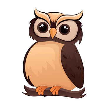 Sticker image of a colorful owl. This illustration brings a sense of joy and whimsy to an image of a cute owl on a white background. Vector illustration.