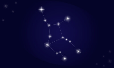 Virgo constellation. On a blue background, the constellation Virgo with shining stars. Vector illustration EPS10.