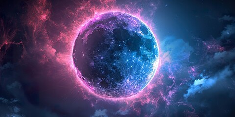 Sun Eclipse Blue Color Fire bright Background elegant Moon Design Style Space Science Glow Light - obrazy, fototapety, plakaty