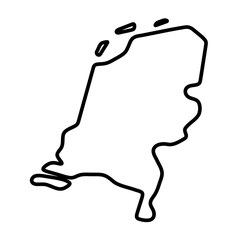 Netherlands country simplified map. Thick black outline contour. Simple vector icon
