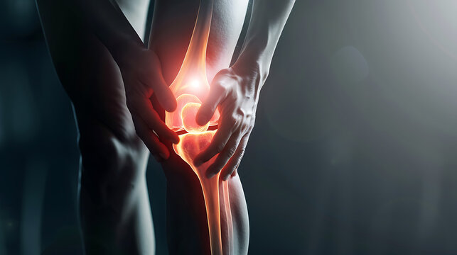 Conceptual image of knee pain in human body.