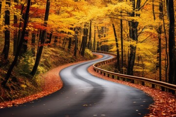 A winding road through a colorful autumn forest