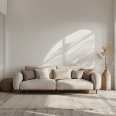 Stylish sofa and wall. Minimalistic design.