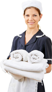 L&auml;chelndes Zimmerm&auml;dchen beim Housekeeping