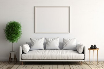 Clean and simple frame mock-up in a cozy living room