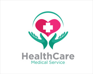 love health care logo designs for medical care and protection logo with two hand figure