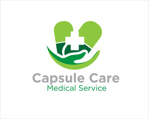 capsule care logo for medical protection and health clinic service and pharmacy