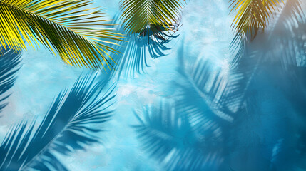 Summer Concept: Palm Tree Shadow on a Blue Background