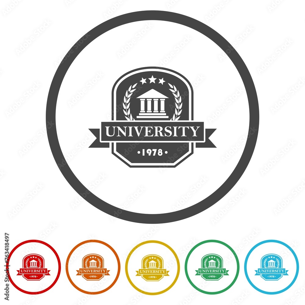 Poster university college school logo. set icons in color circle buttons