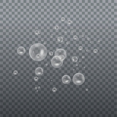 Underwater texture bubbles isolated on transparent background. Vector carbonated air, gas or pure oxygen bubbles under sea water. Realistic sparkling champagne drink, carbonated effect for your design
