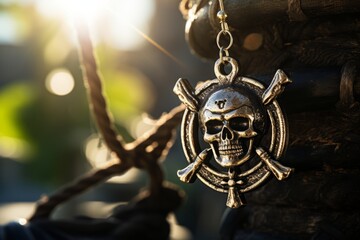 A close up of a pirate's earring glinting in the sunlight, a unique and characteristic accessory