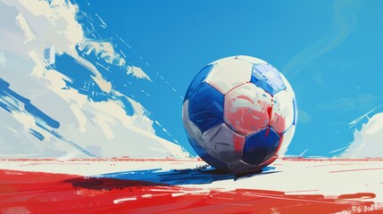 Soccer Football Minimalism Illustration Background in the Colors Blue, White and Red created with Generative AI Technology