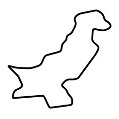 Pakistan country simplified map. Thick black outline contour. Simple vector icon