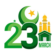 a green and white sign that says 23rd march Pakistan Day Vector Illustration