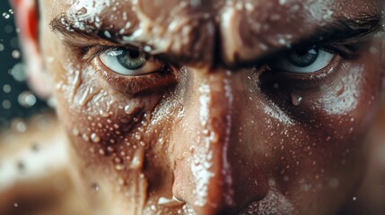 Close-up portrait of a man with water drops on his face