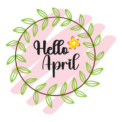 Hello april with flowers, butterflies and leaves. Illustration april month