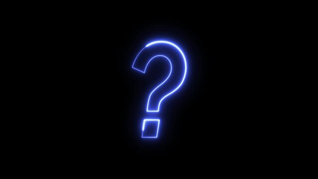 Neon Question mark symbol on black background. Question mark sign animation. Neon colored digital 3D big question sign animation. Question mark glowing neon moving light animated background.