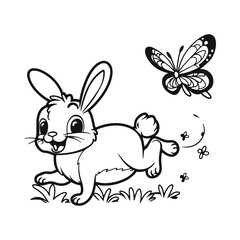 	
Vector coloring book on rabbit is chasing the butterfly