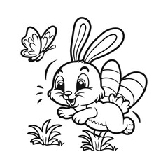 	
Vector coloring book on rabbit is chasing the butterfly